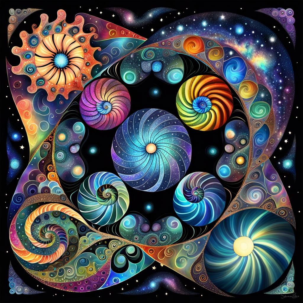 Polychromatic Nebula with Fractal Zentangle Doodle