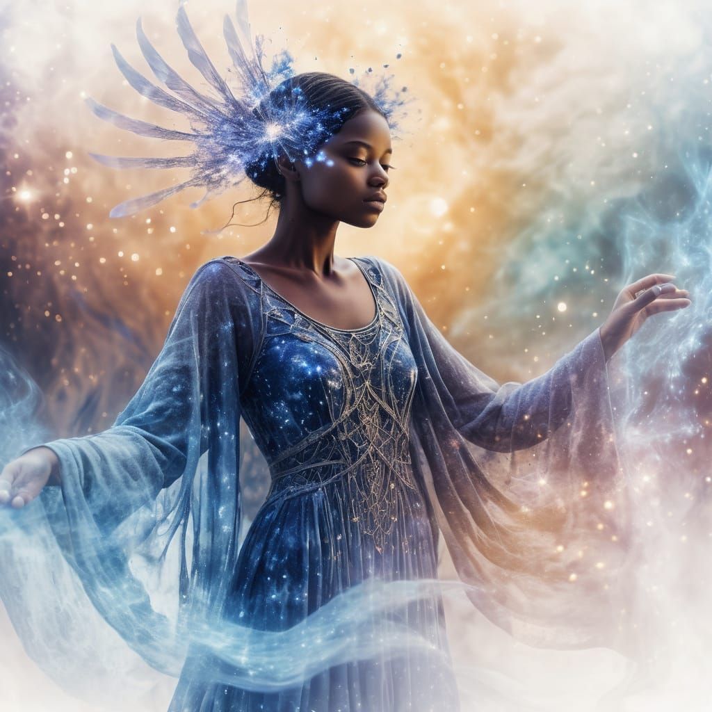 Ethereal Woman of Stardust and Nebula Gases