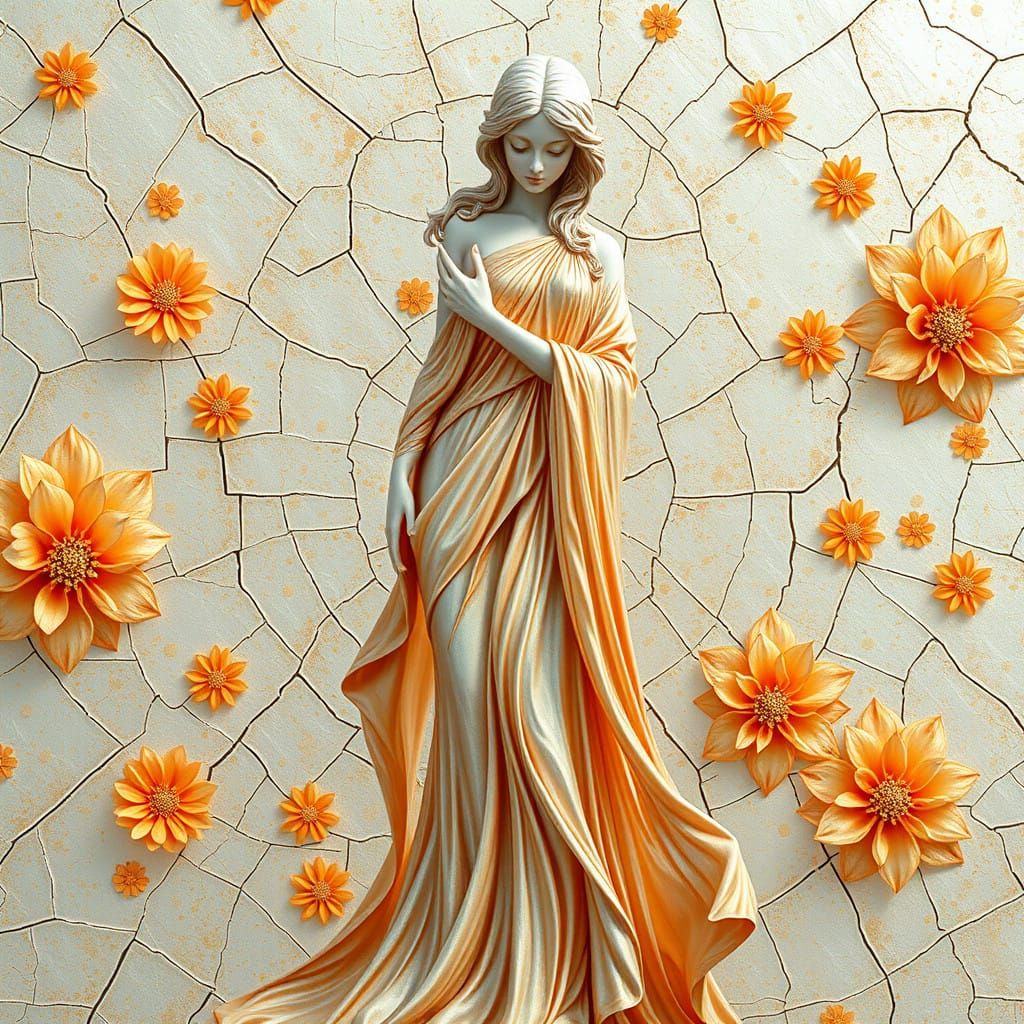 Ethereal Goddess Emerges from Celestial Cracked Marble