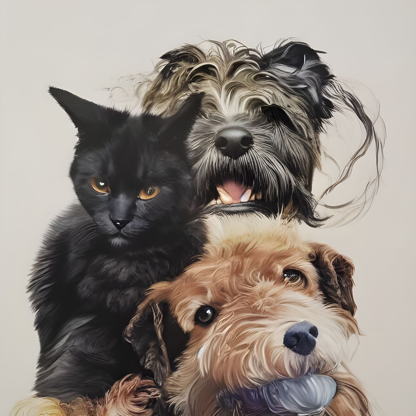 Affectionate Dog and Cat: Hyperreal Digital Painting