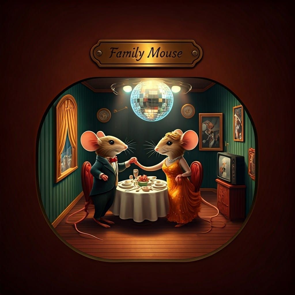 Background: an apartment, the view is through a mouse hole i...