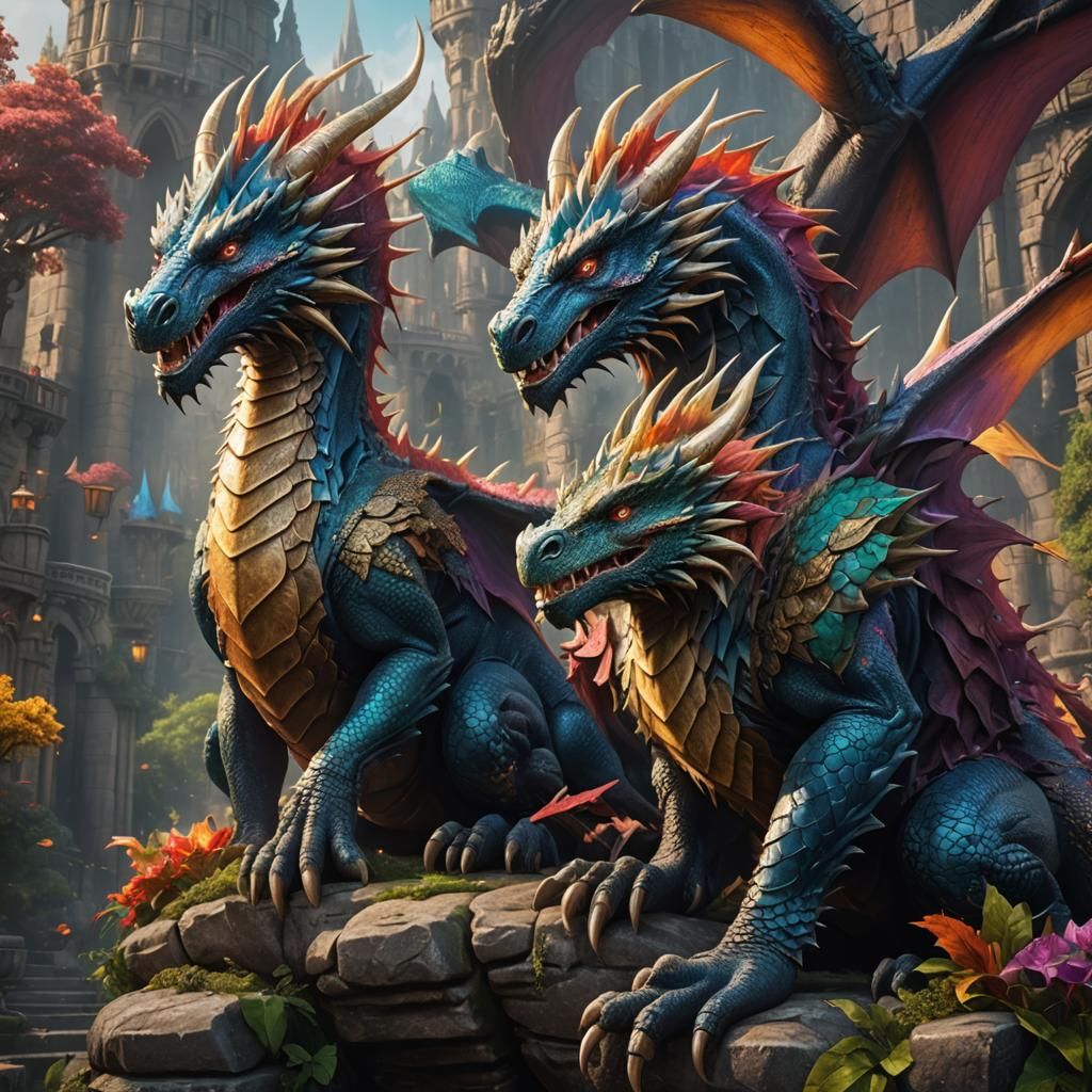 Fantastical Dragons in Love: Detailed Matte Painting