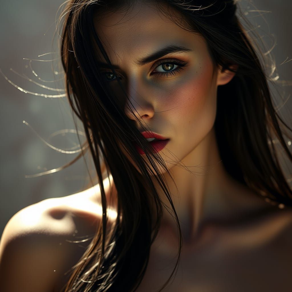 Hyperrealistic Sorceress in Black Lace