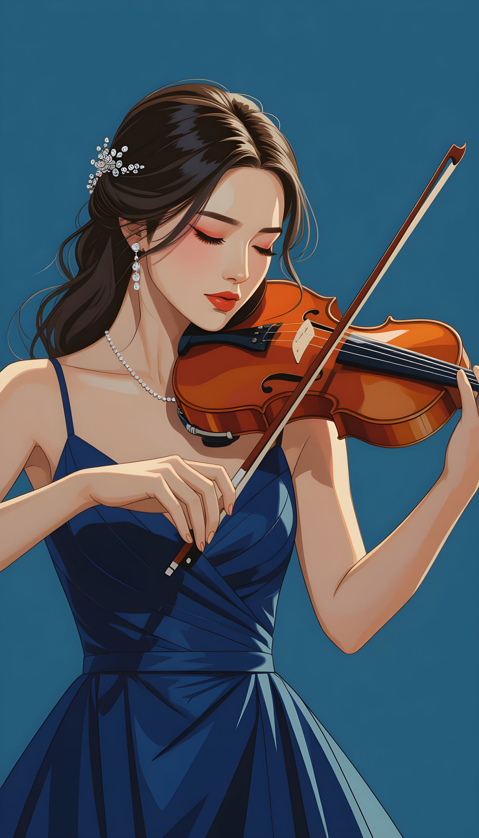 Violinist in Hyper-Realistic Line Art Style