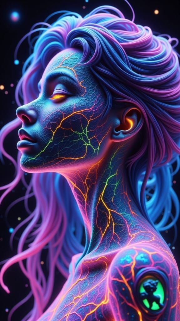 Crystalline Woman with Glowing Energy Hair