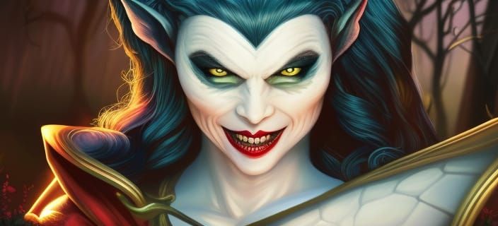 Vampire Witch Terrorizes Elven Village: Comic Book Art