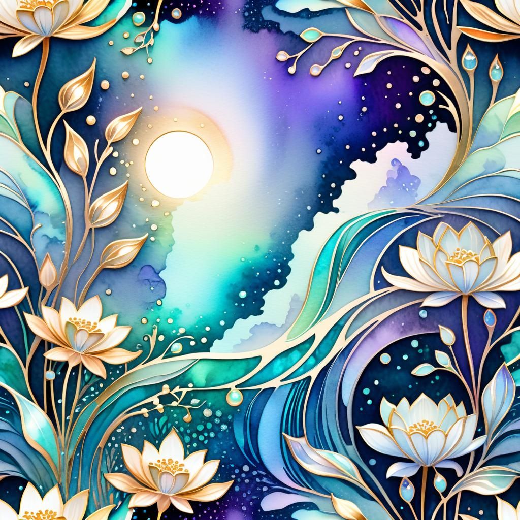 Luminous Art Nouveau Watercolor Landscape