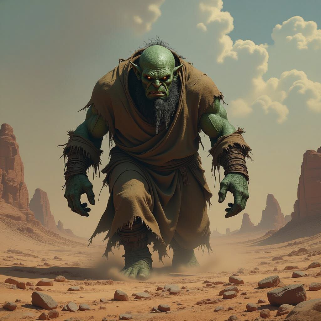 Grotesque Troll in Desolate Wasteland, Dark Fantasy Art