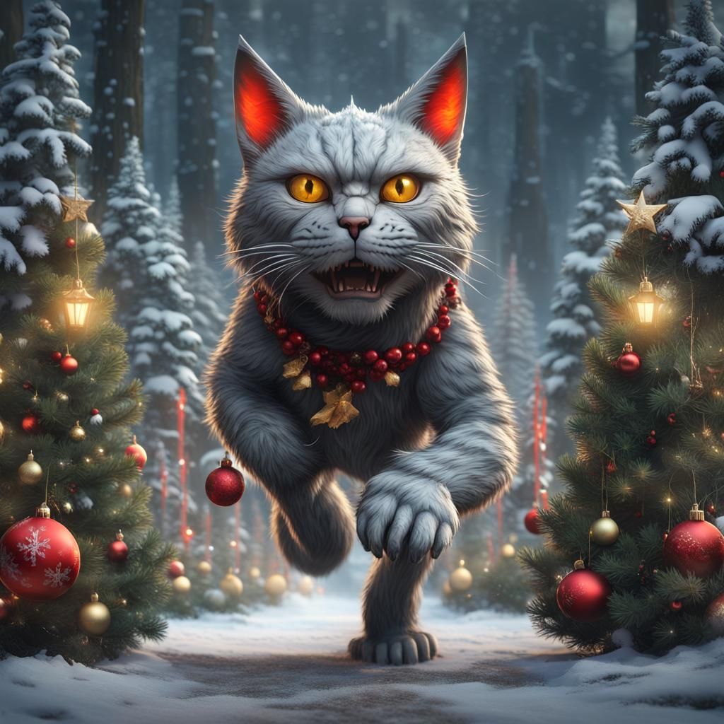 Giant Christmas Cat Kaiju Attacks Forest Village