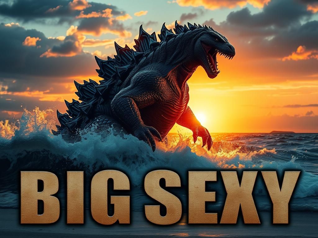 Godzilla Emerges from the Ocean at Dusk