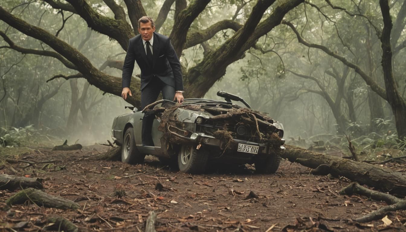 Dramatic Film Still: Bond vs. Falling Tree