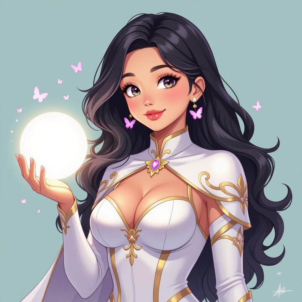 Anime Heroine with Light Orb in Manga Style