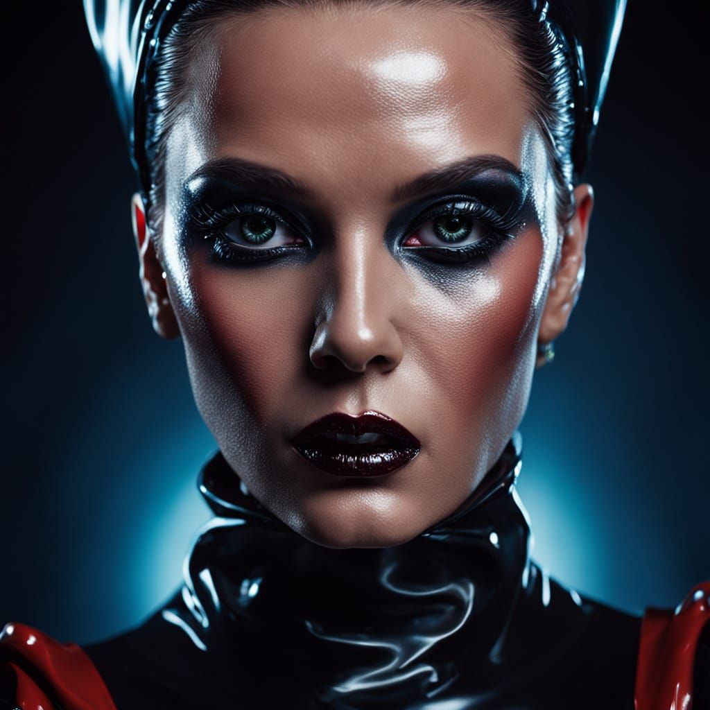 Hyperrealistic Woman in Latex Dress, Macro Photography