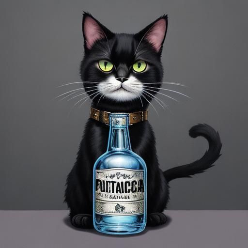Punk Cat with Vodka Bottle