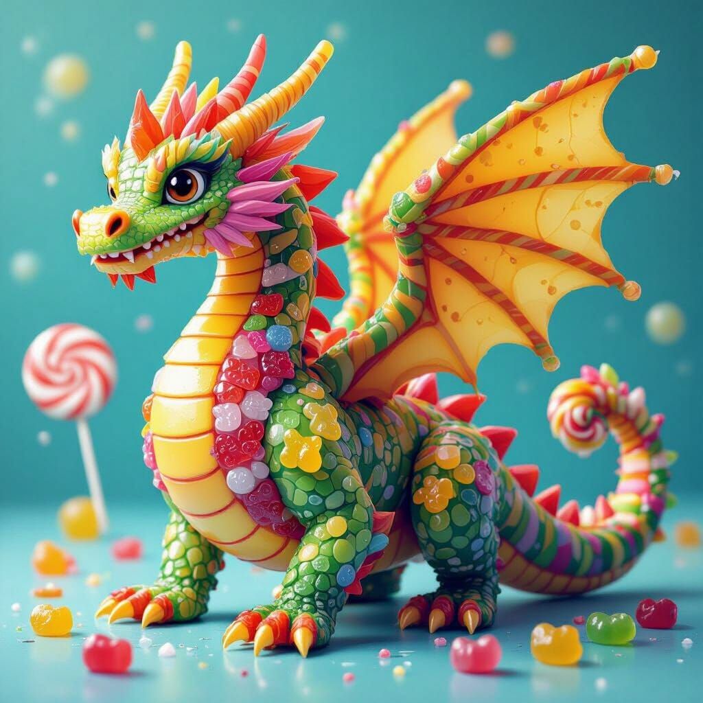 Candy Dragon with Lollipop Wings, Digital Art