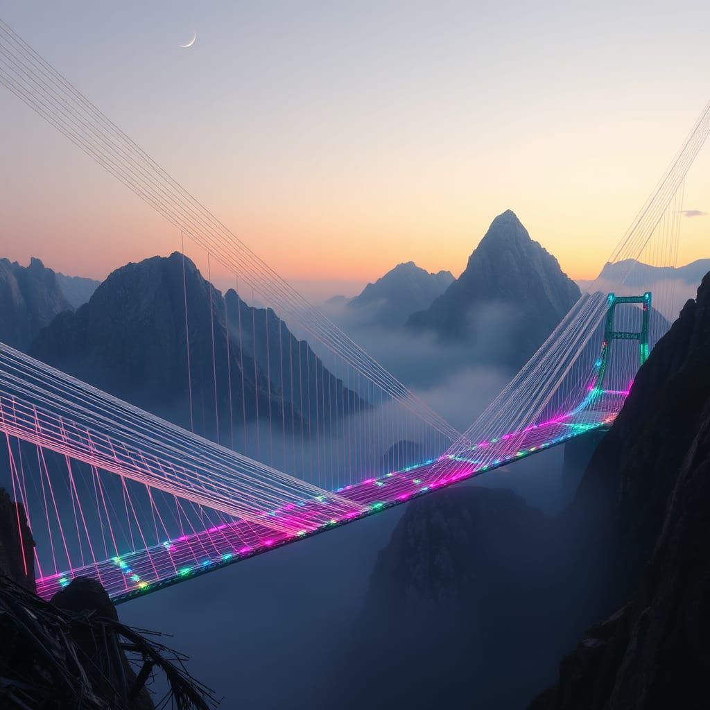 Ethereal Suspension Bridge in Dreamlike Digital Art