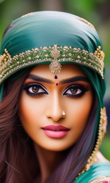 Beautiful Indian girl with green eyes and brown hair
