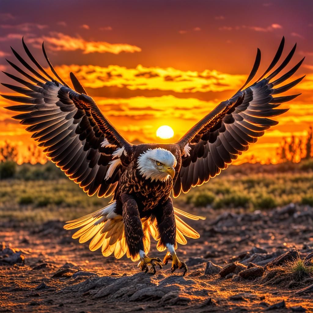 Eagle Circling Prey at Sunset in Hyperrealism