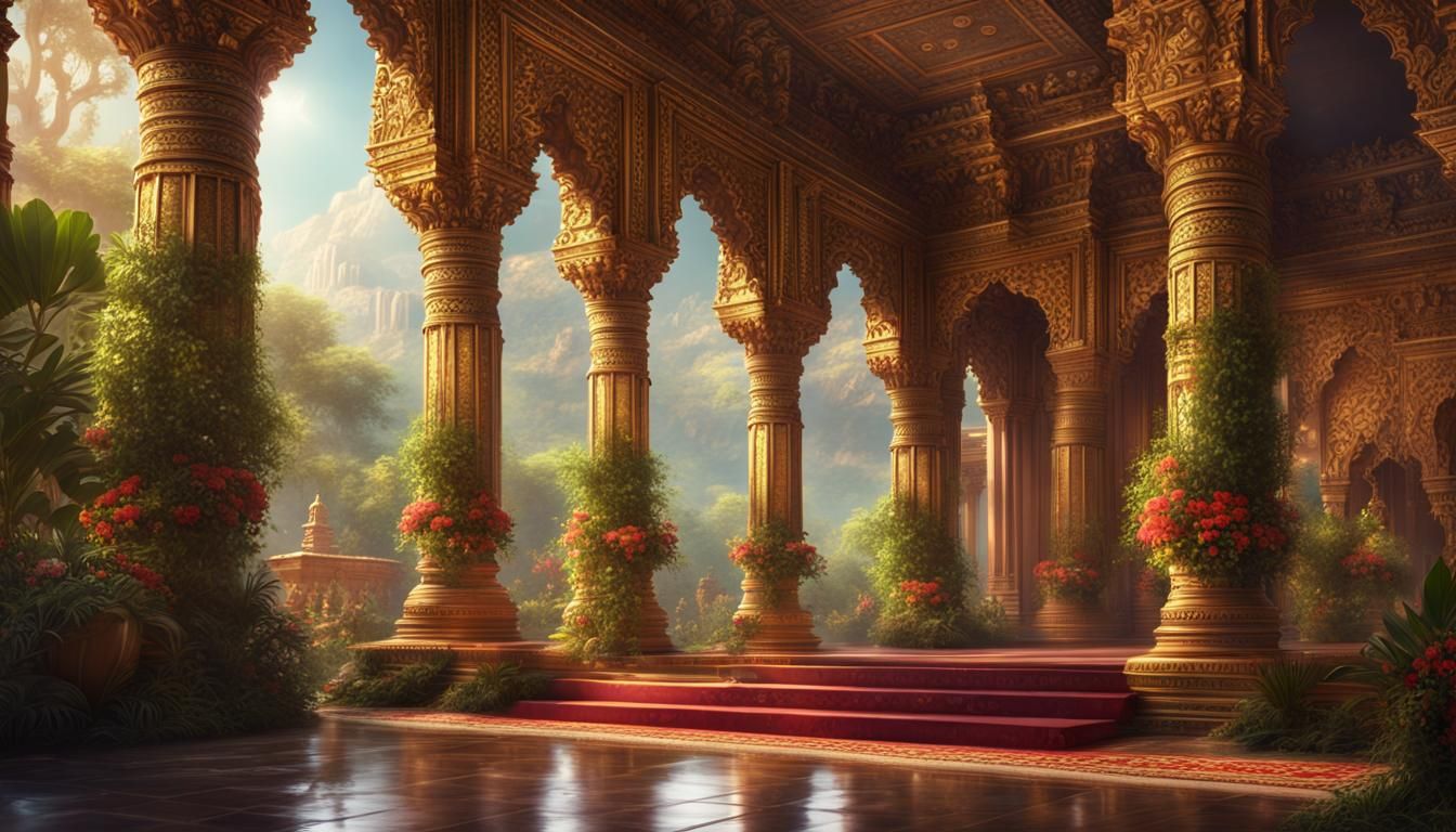 Golden Ancient Indian Palace Throne Room