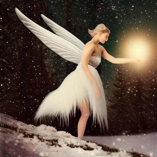 Winter Solstice Fairy on Snow Goose, Film Photo