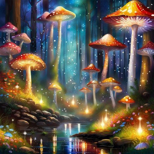 Glowing Mushroom Forest: An Enchanting Bioluminescent Scene