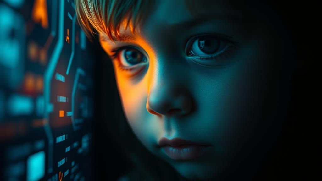 Child Illuminated by AI Glow in Dark Room