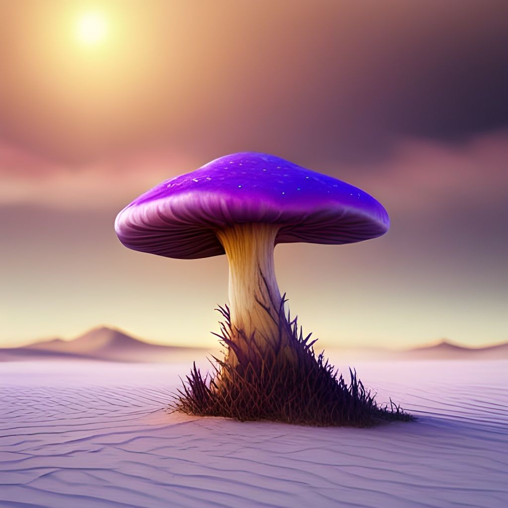 Realistic Purple Mushroom in Desert Landscape