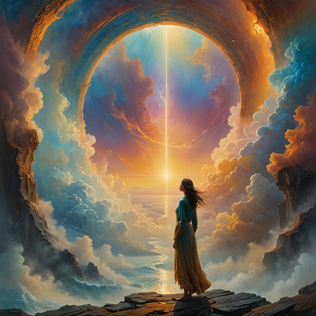 Mystic Woman at Dream Portal as Oil Painting