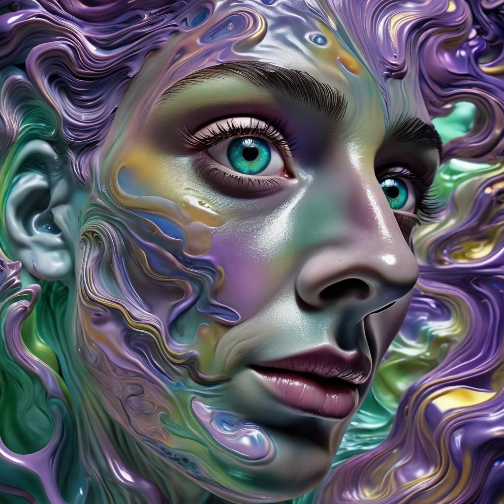 Surreal Melting Face in Dreamlike Psychedelic Environment