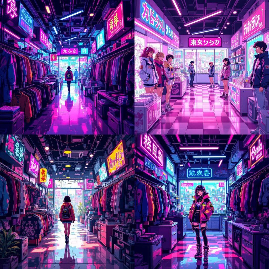 Neon Vintage Anime Clothing Store Digital Art