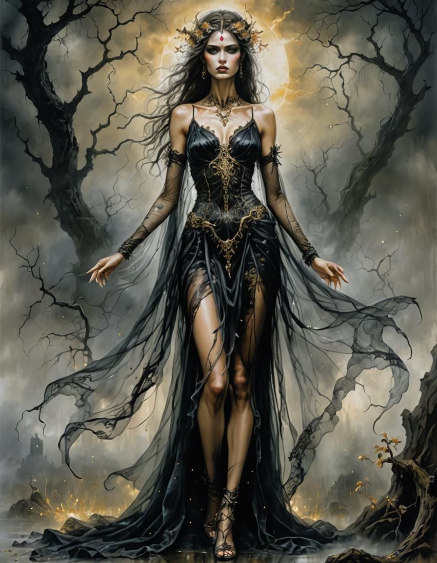Goddess of Darkness in Acrylic Painting Style