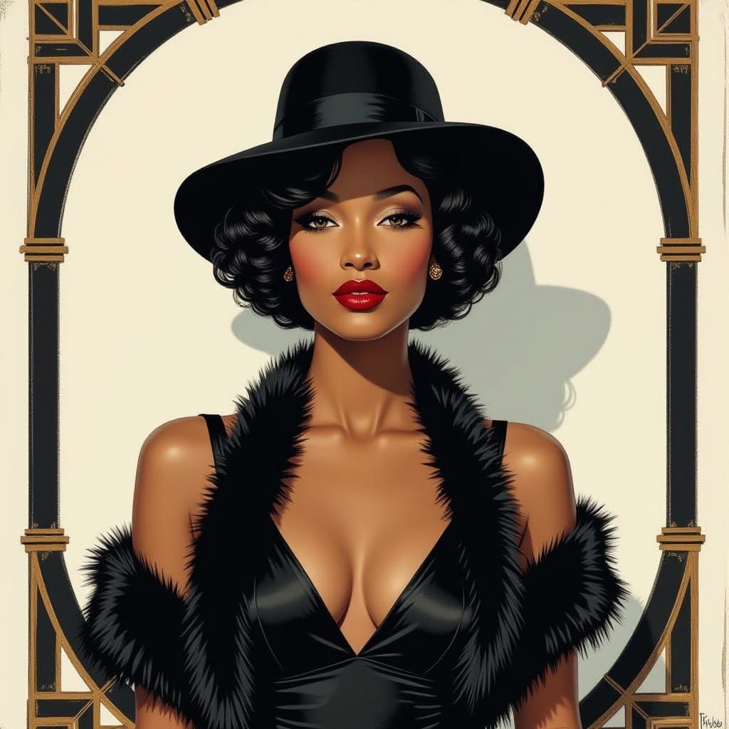 Monochrome Portrait in Art Deco Style