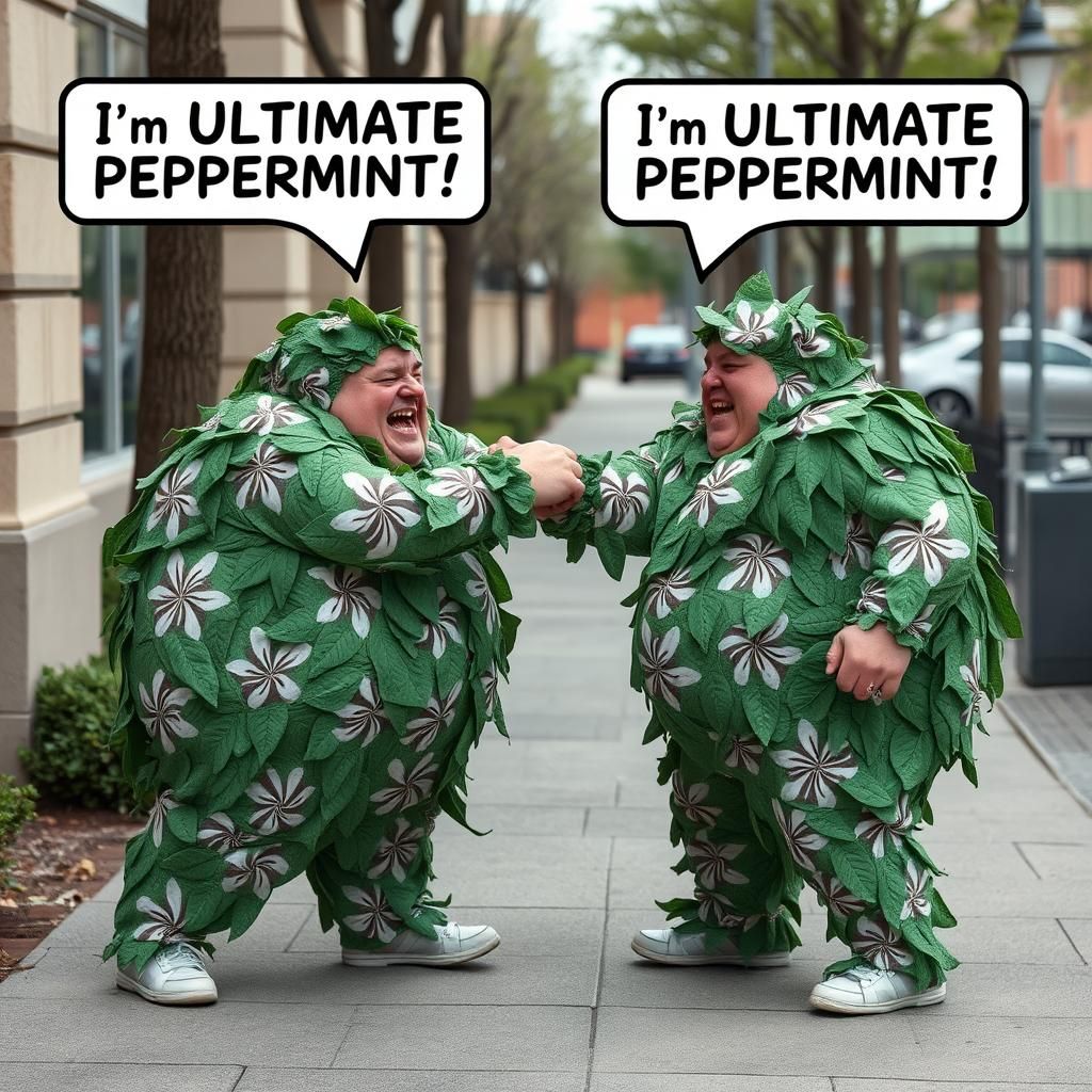 Peppermint-Covered Men Arguing on Sidewalk