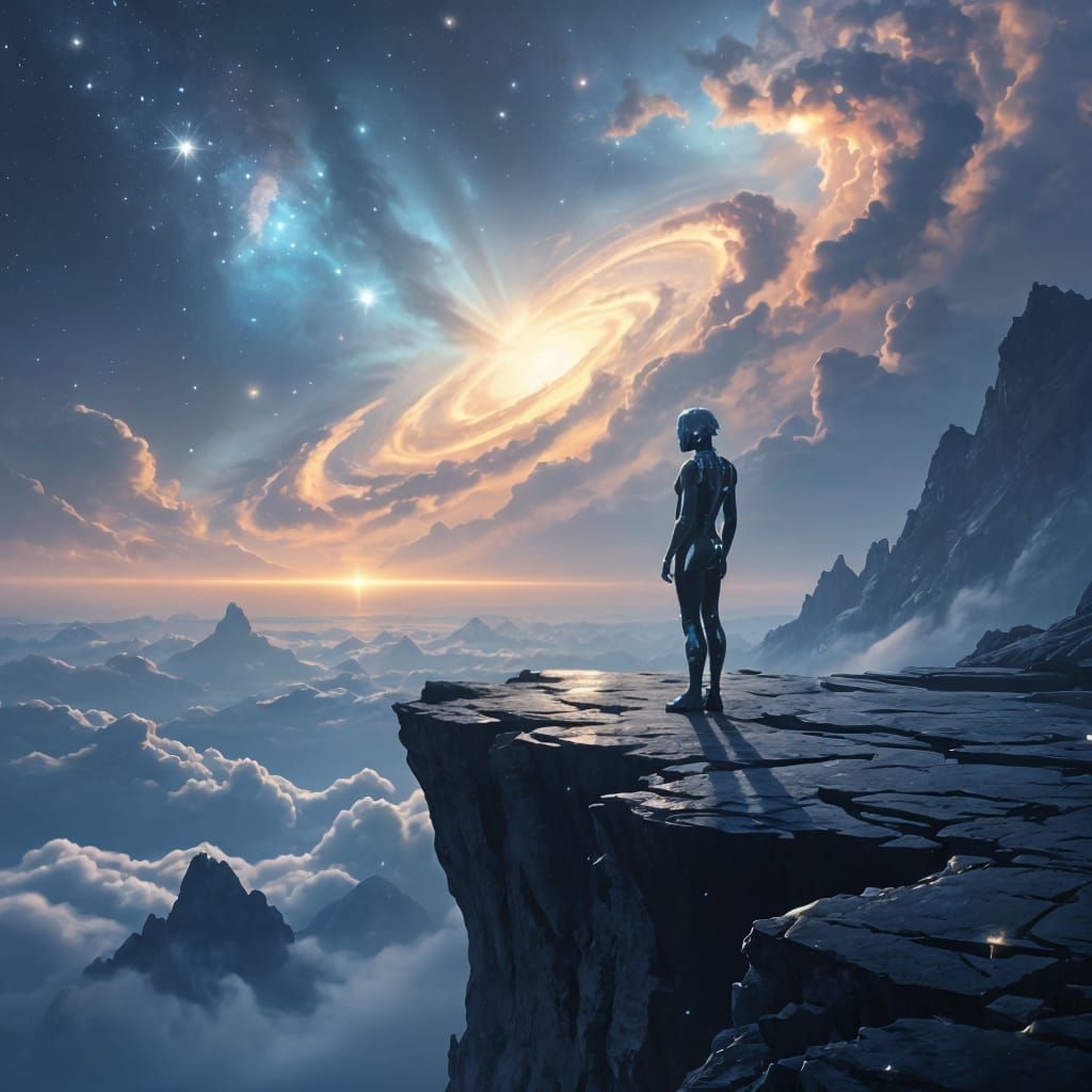 ai entity stands on a jagged cliff edge