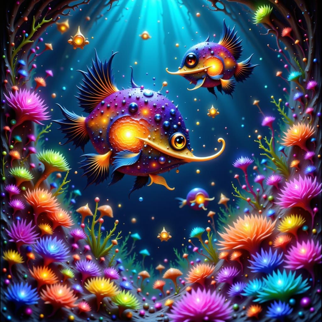 Angler Fish Dance Party in Whimsical Style