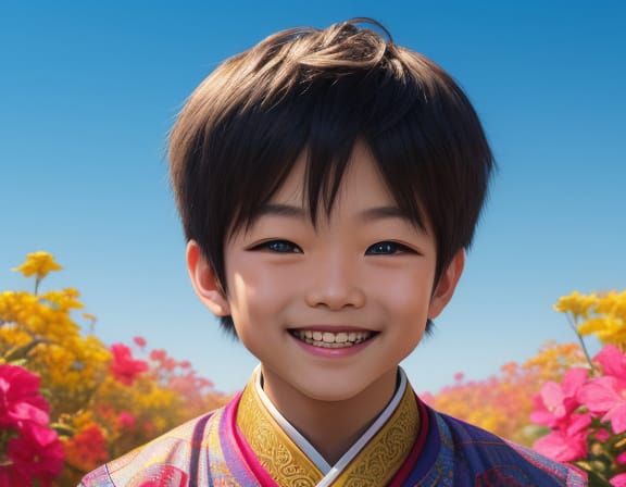 Joyful Boy in Colorful Oriental Clothes, Pixar Style