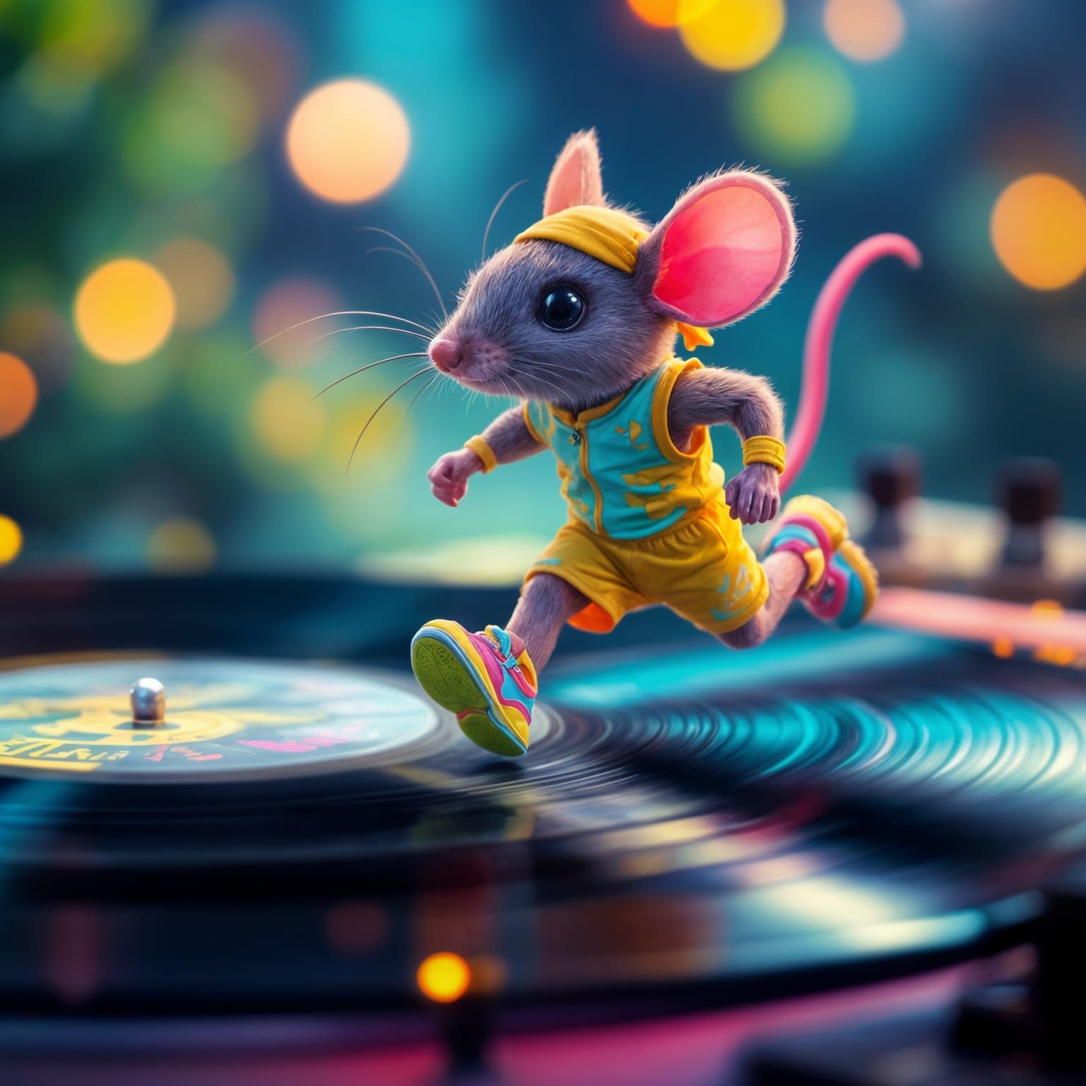 Futuristic Mouse Runner on Vinyl Record