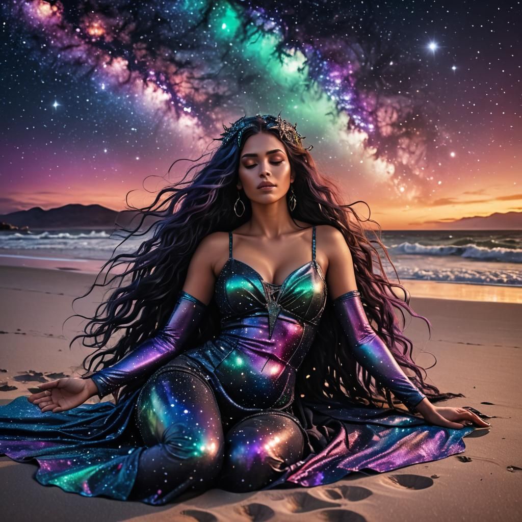 Galaxy Sorceress Relaxing on Winter Beach