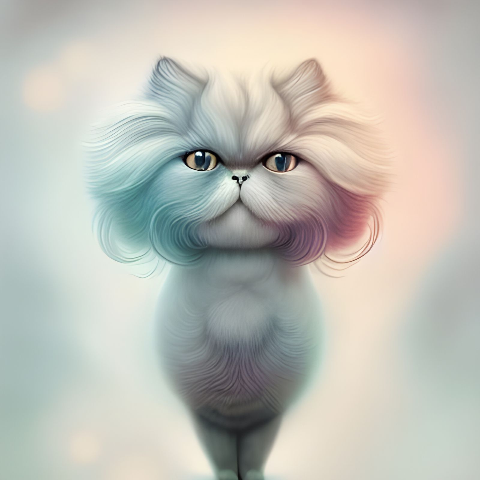 Pastel Persian Cat Portrait in Surrealist Style