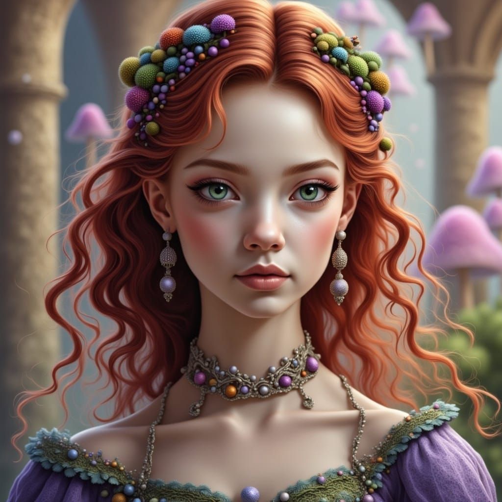 Medieval Woman with Red Hair in Anime Style