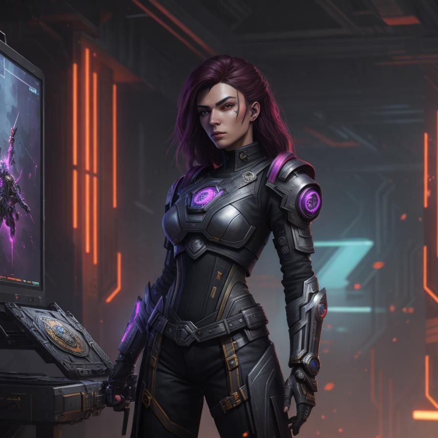 Cyberpunk Warrior Woman with Electronic Shield