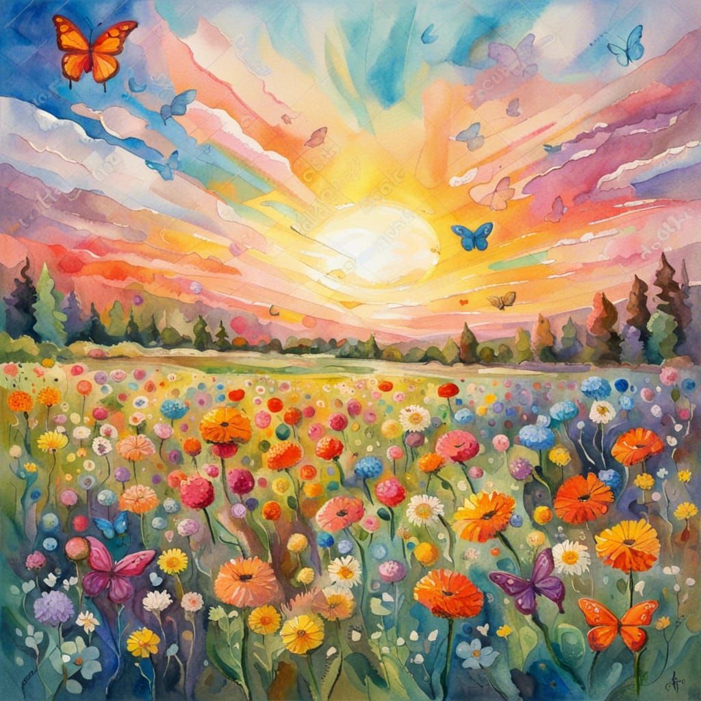 Magical Flower Field in Impressionist Gouache Style