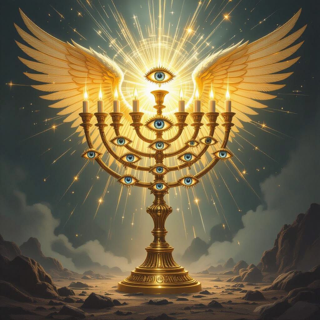 Biblically Accurate Angel Menorah with Unsettling Eyes