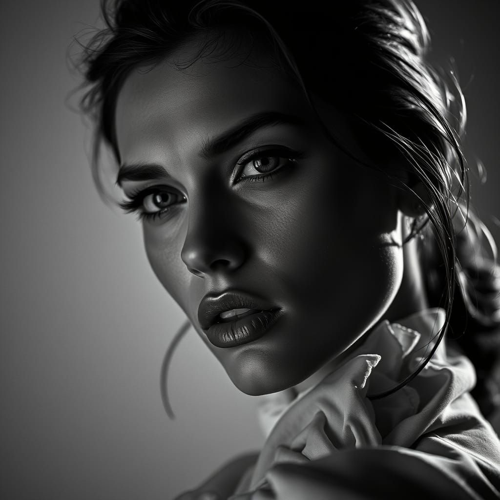 Luxurious Black and White Portrait in High-Contrast Texture
