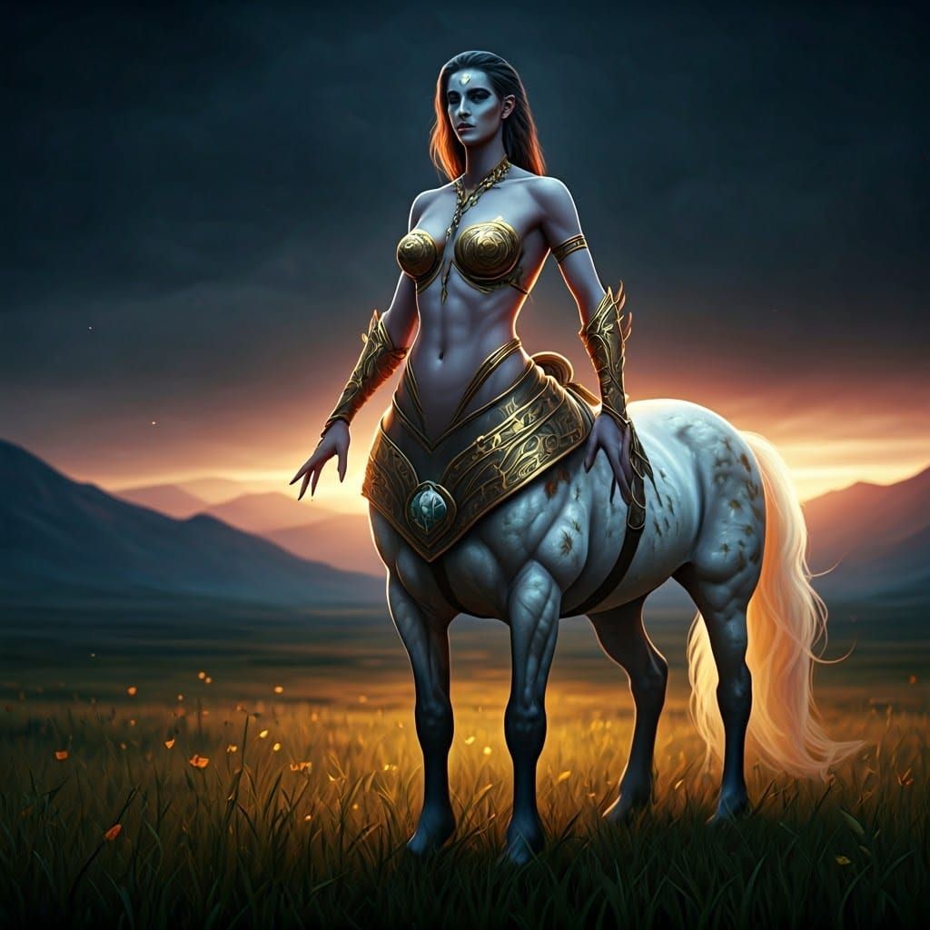 Majestic Armored Centaur in Open Meadow