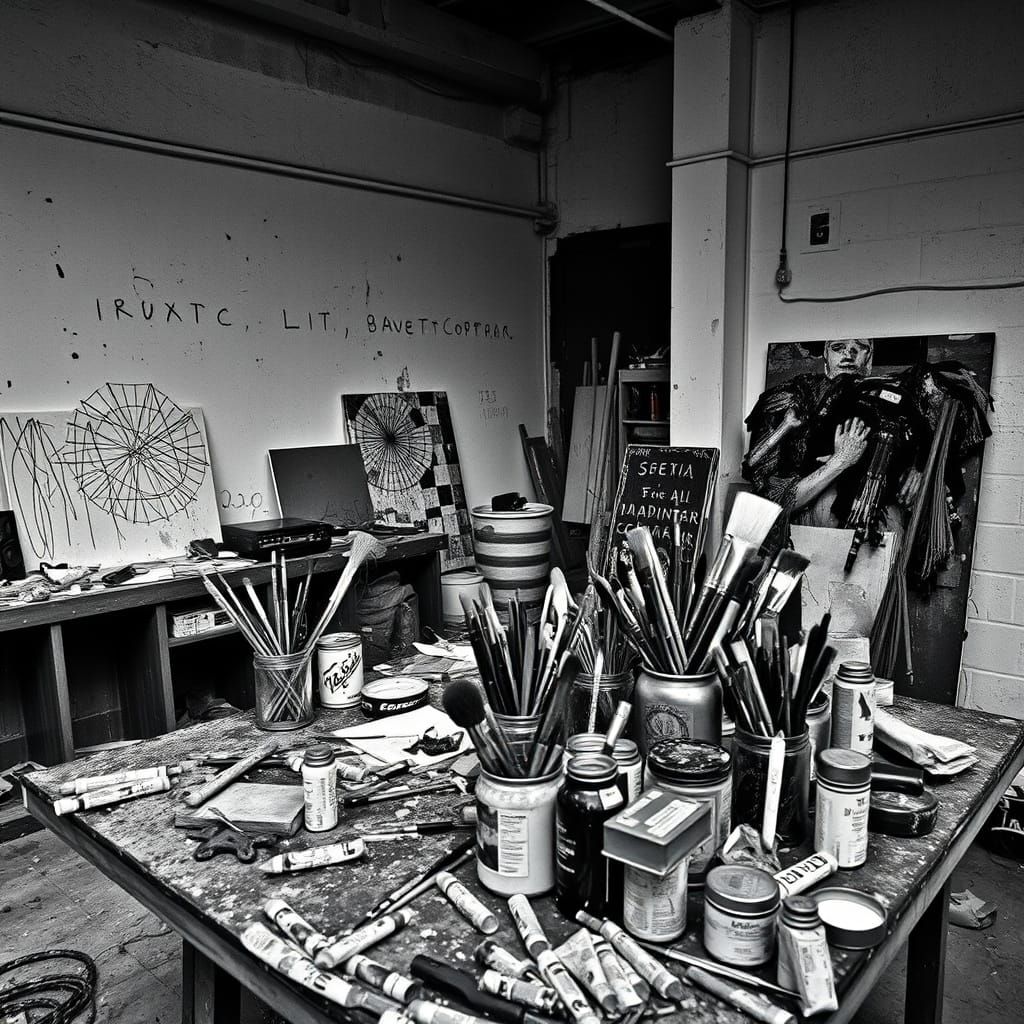 Gritty Industrial Artist Audio Workspace in Black and White