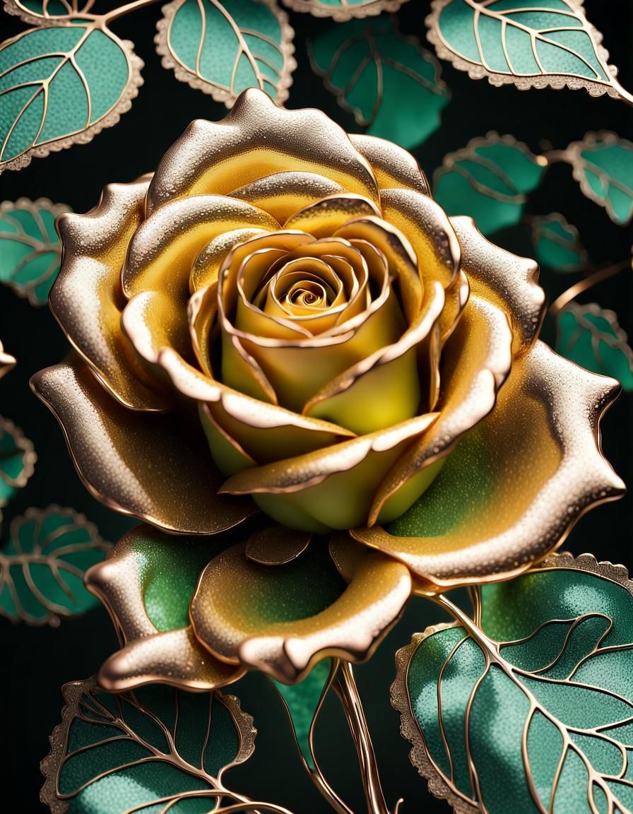 Melting Soft Metal Rose with Gold Filigree