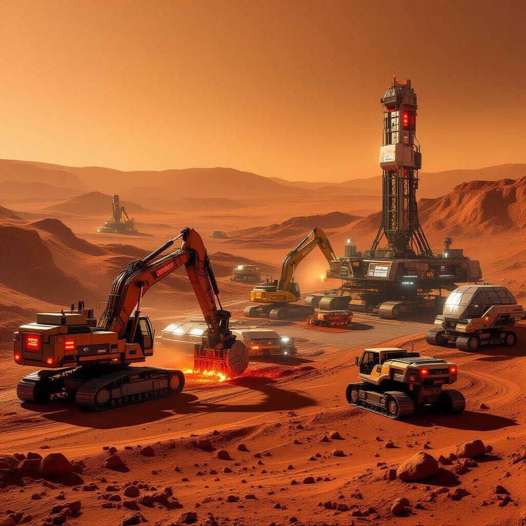 Futuristic Mining Operation on Mars in Cinematic Style