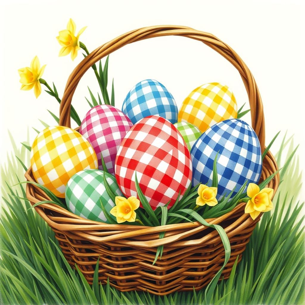 Whimsical Easter Eggs in a Wicker Basket