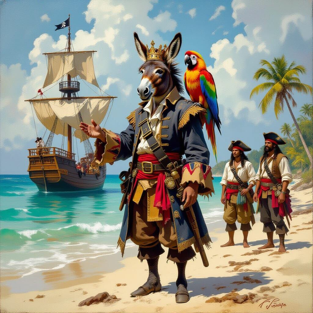 Donkey Pirate King Greets Islanders on Caribbean Shore